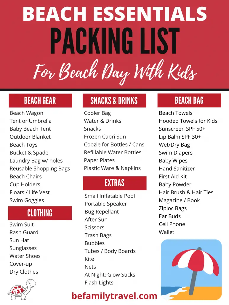 beach essentials packing list with kids
