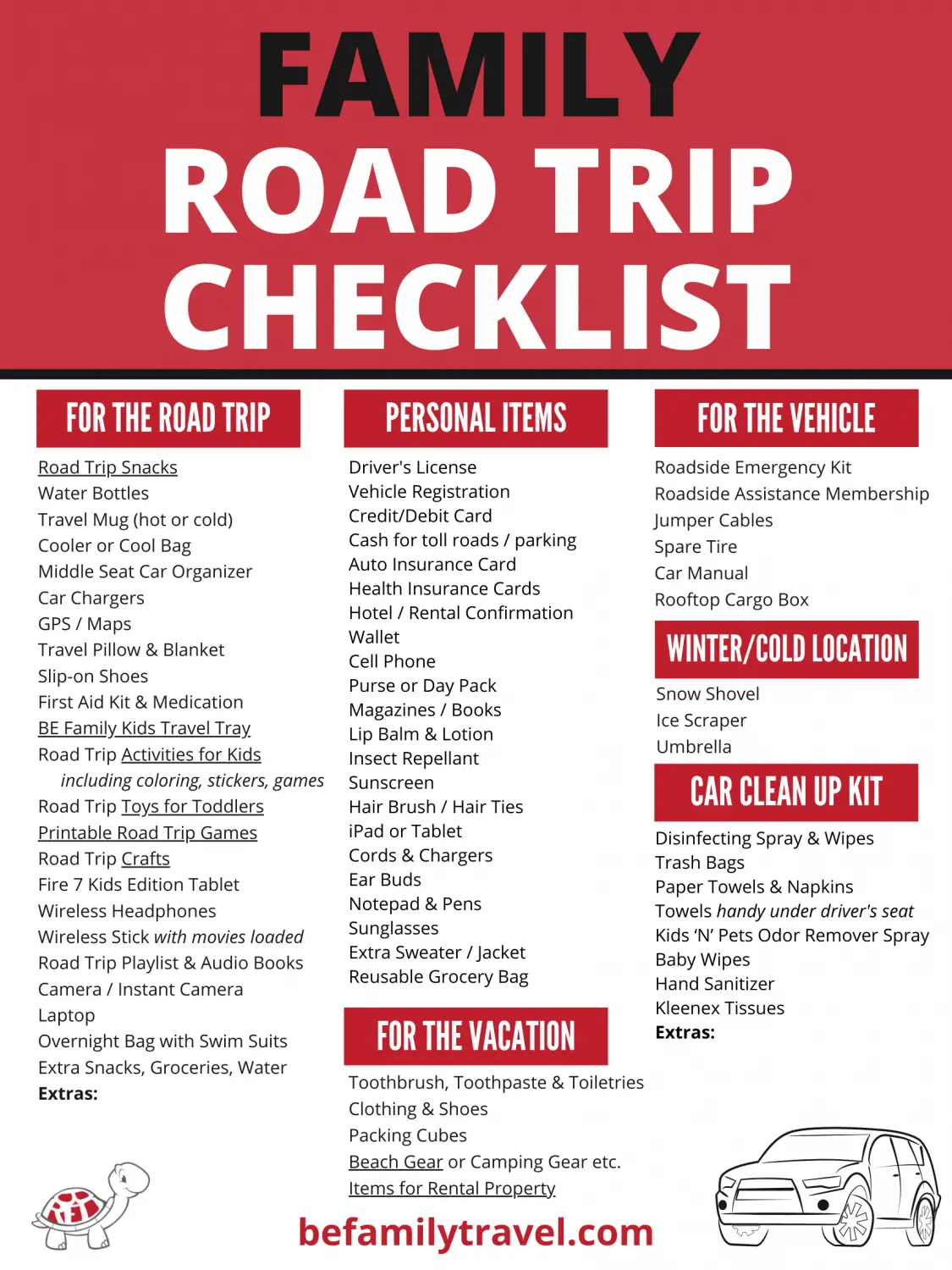 road trip equipment list