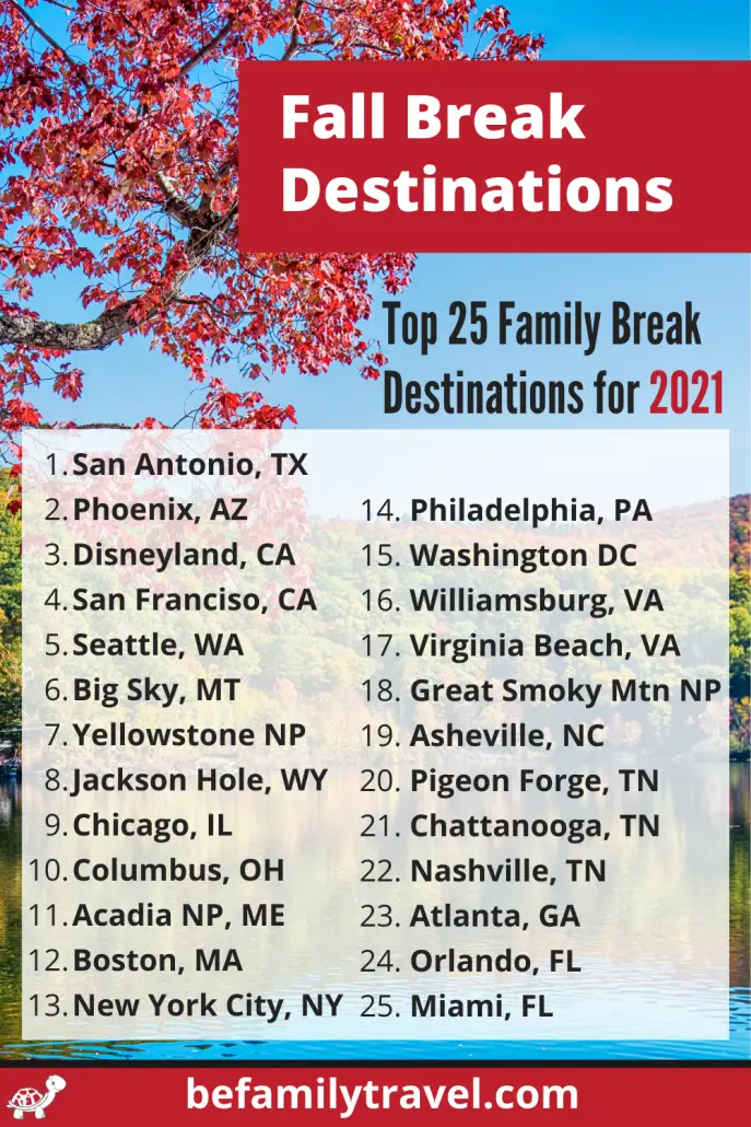 top 25 fall break destinations in USA